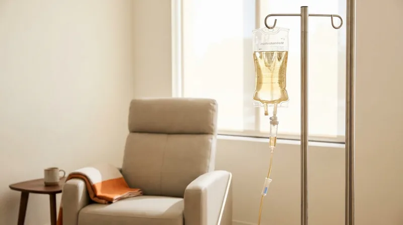 IV nutrient therapy bag and infusion chair in a naturopathic clinic room in Gilbert, AZ