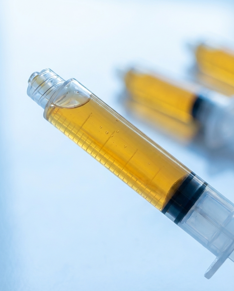 Close-up of a syringe filled with concentrated platelet-rich plasma (PRP) prepared for injection at Regenerative Performance