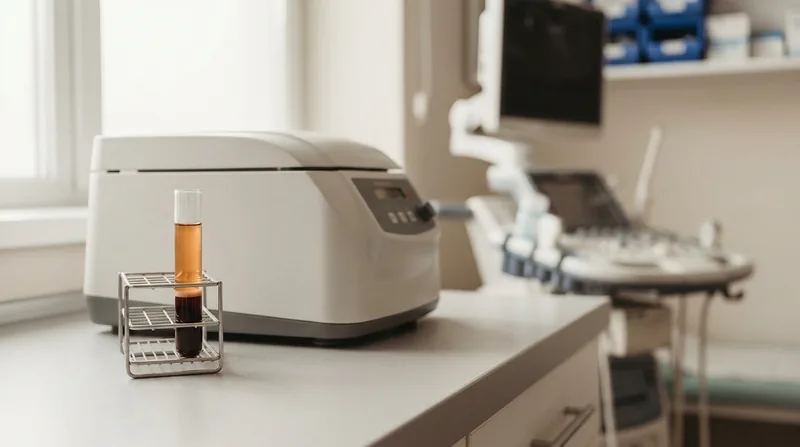 Vial of platelet-rich plasma (PRP) being prepared for an ultrasound-guided injection at Regenerative Performance in Gilbert, AZ