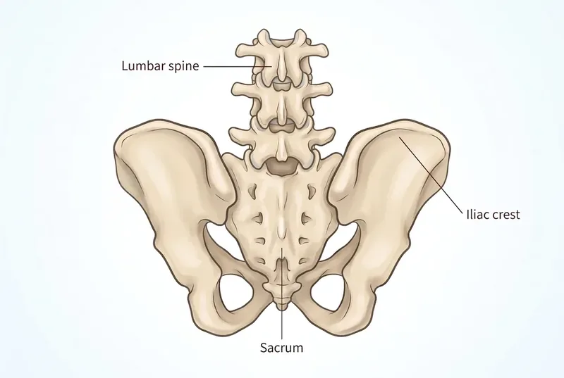 Posterior view of the lumbar spine, sacrum, and iliac crest