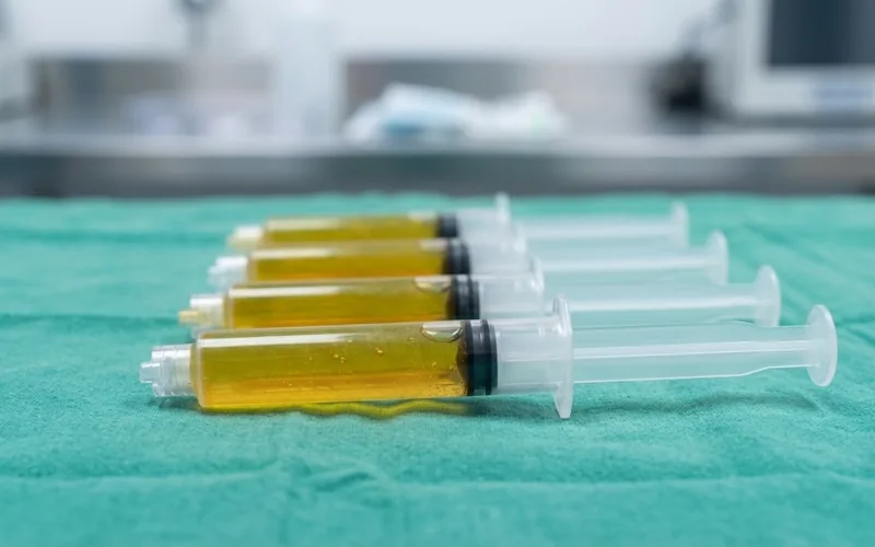 Platelet-rich plasma syringes prepared for injection