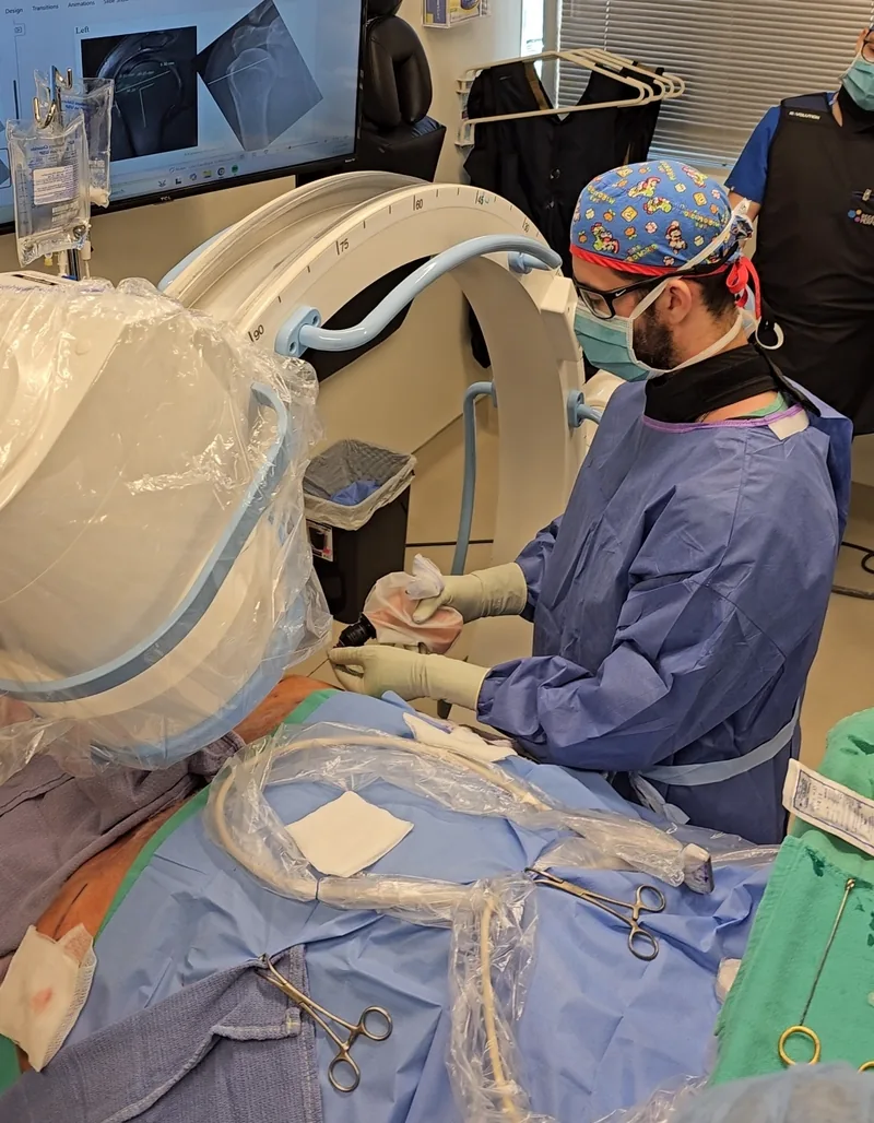 Dr. Timmermans performing a fluoroscopy-guided stem cell injection