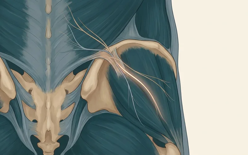 Illustration of the superior cluneal nerves crossing the top rim of the pelvis